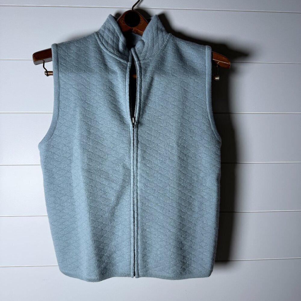 Woolrich Sweater Zip Up Vest Light Teal 100% Wool Size Medium
